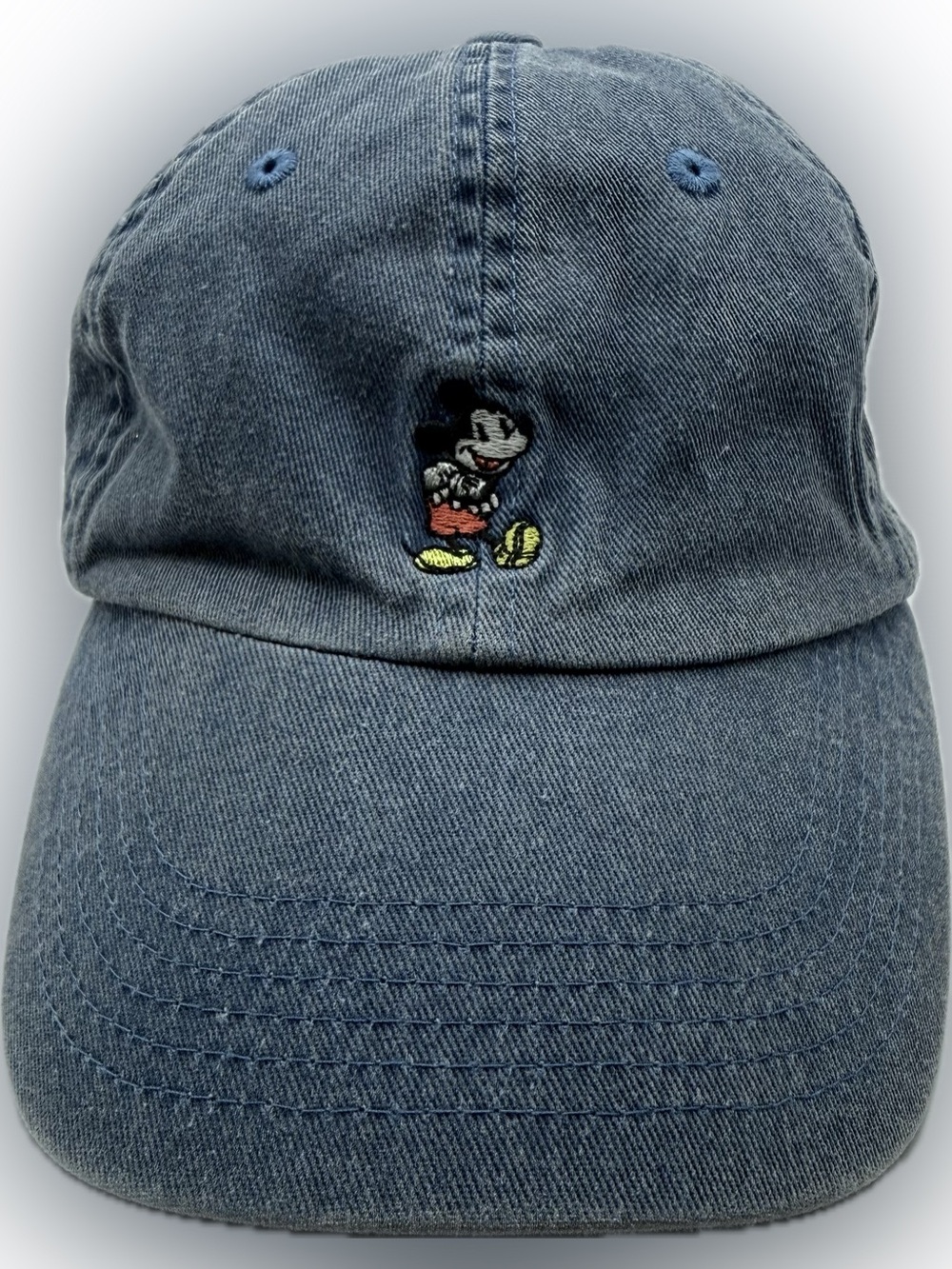 Disney Parks Mickey Mouse Denim Adult Baseball Cap with Magic Key Embroidery